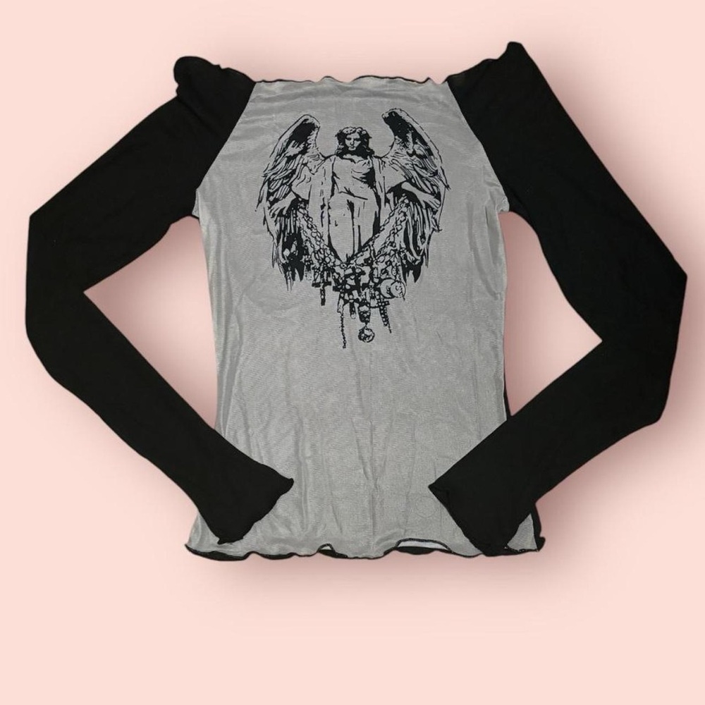 Y2K goth angelic presence angelcore printed top size S-M